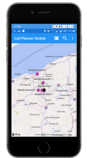 CRM Call Planner Mobile Map Screen - iPhone